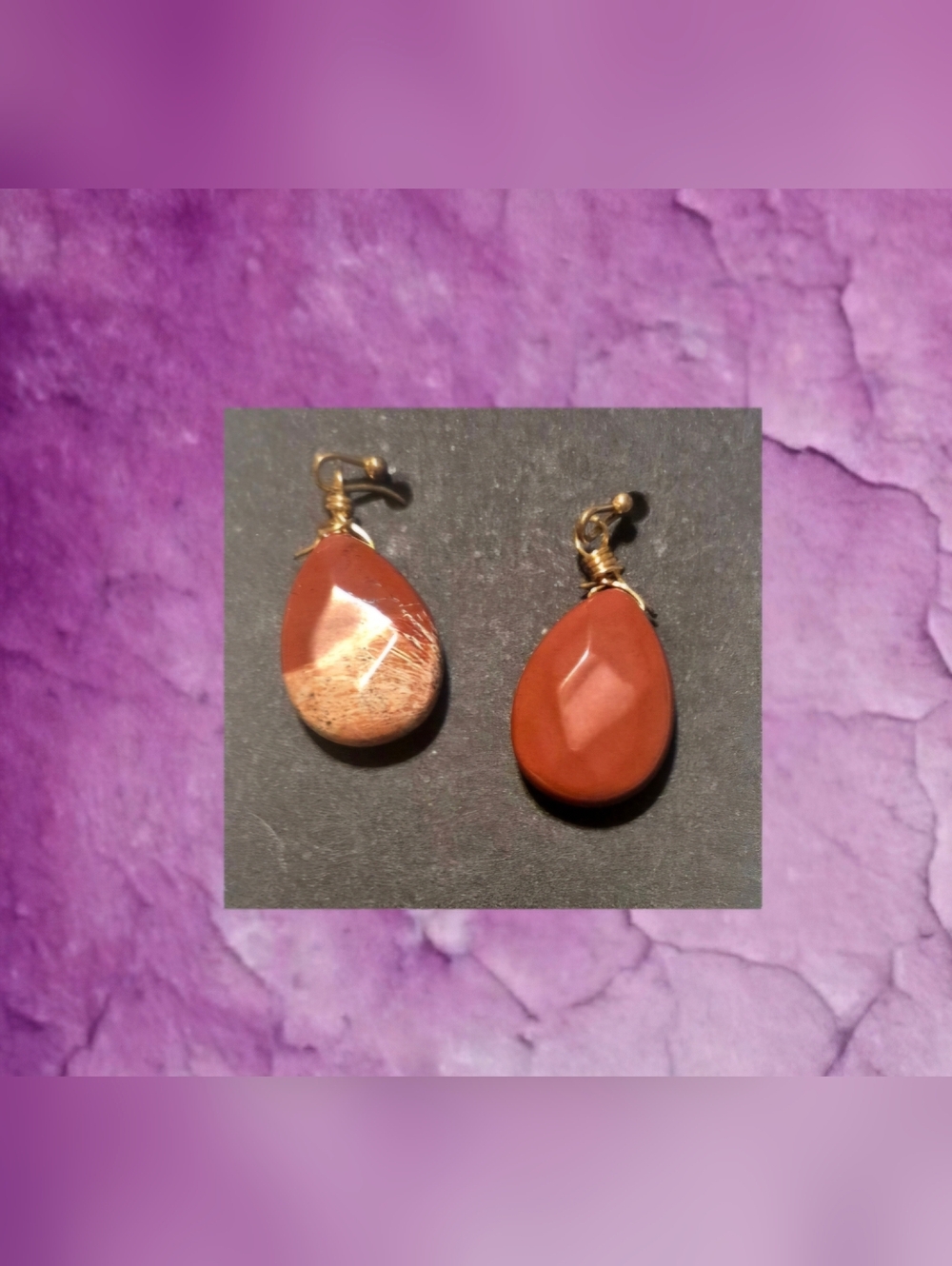 Handmade Red Jasper Faceted Teardrop Dangle Earrings
